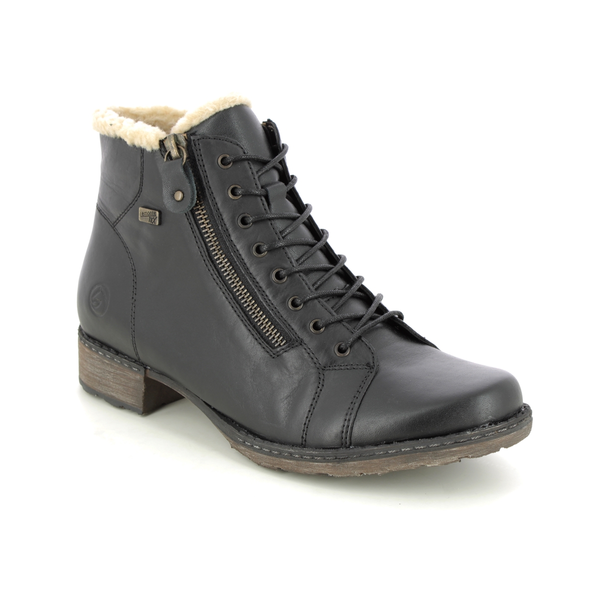 Remonte D4372-01 Peesienna Tex Black leather Womens Lace Up Boots in a Plain Leather in Size 37