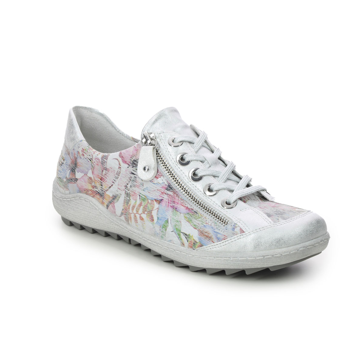 Remonte R1402-96 Zigzip 21 Silver Floral Womens lacing shoes in a Plain Leather in Size 42