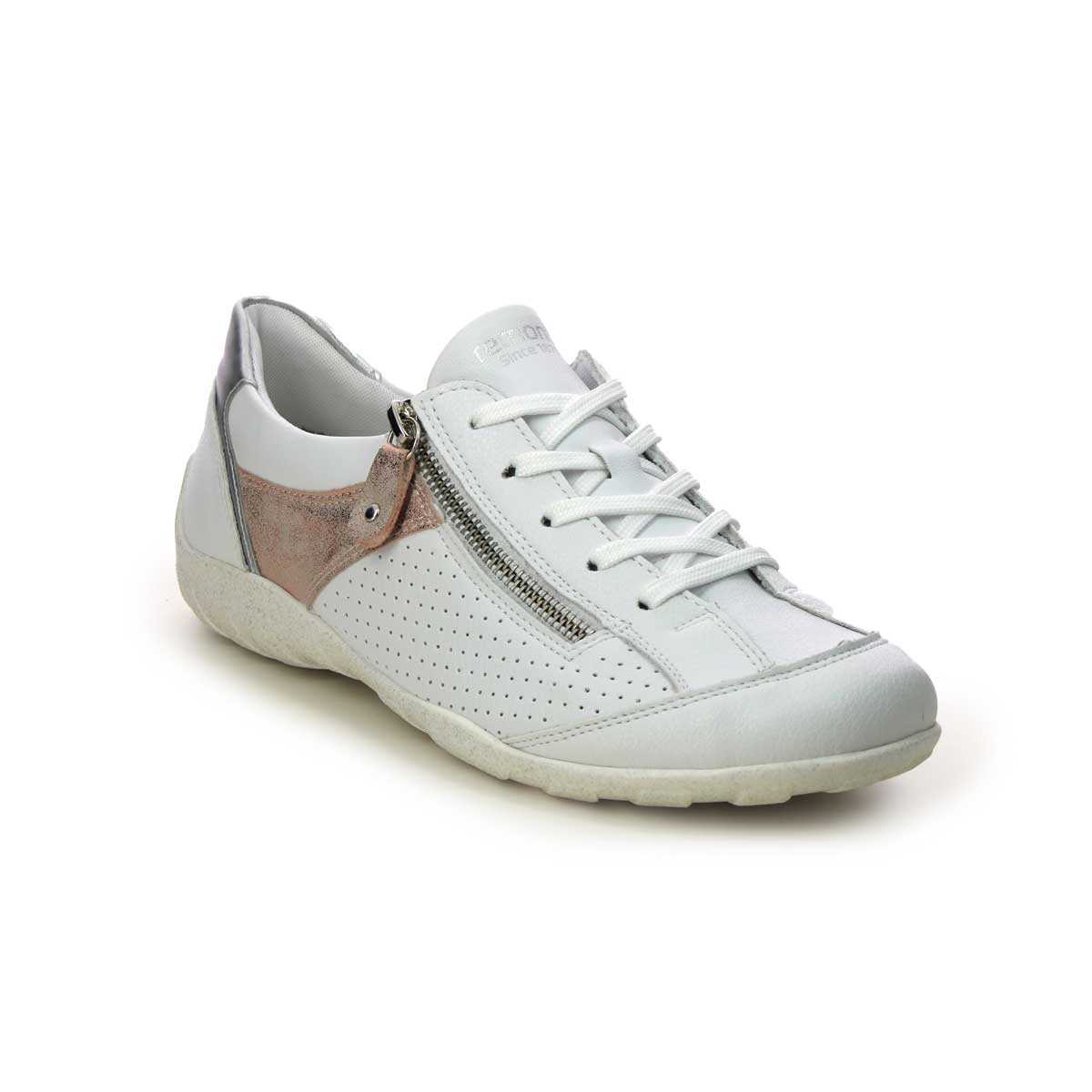 Remonte R3411-81 Livzipa WHITE LEATHER Womens lacing shoes in a Plain Leather in Size 38