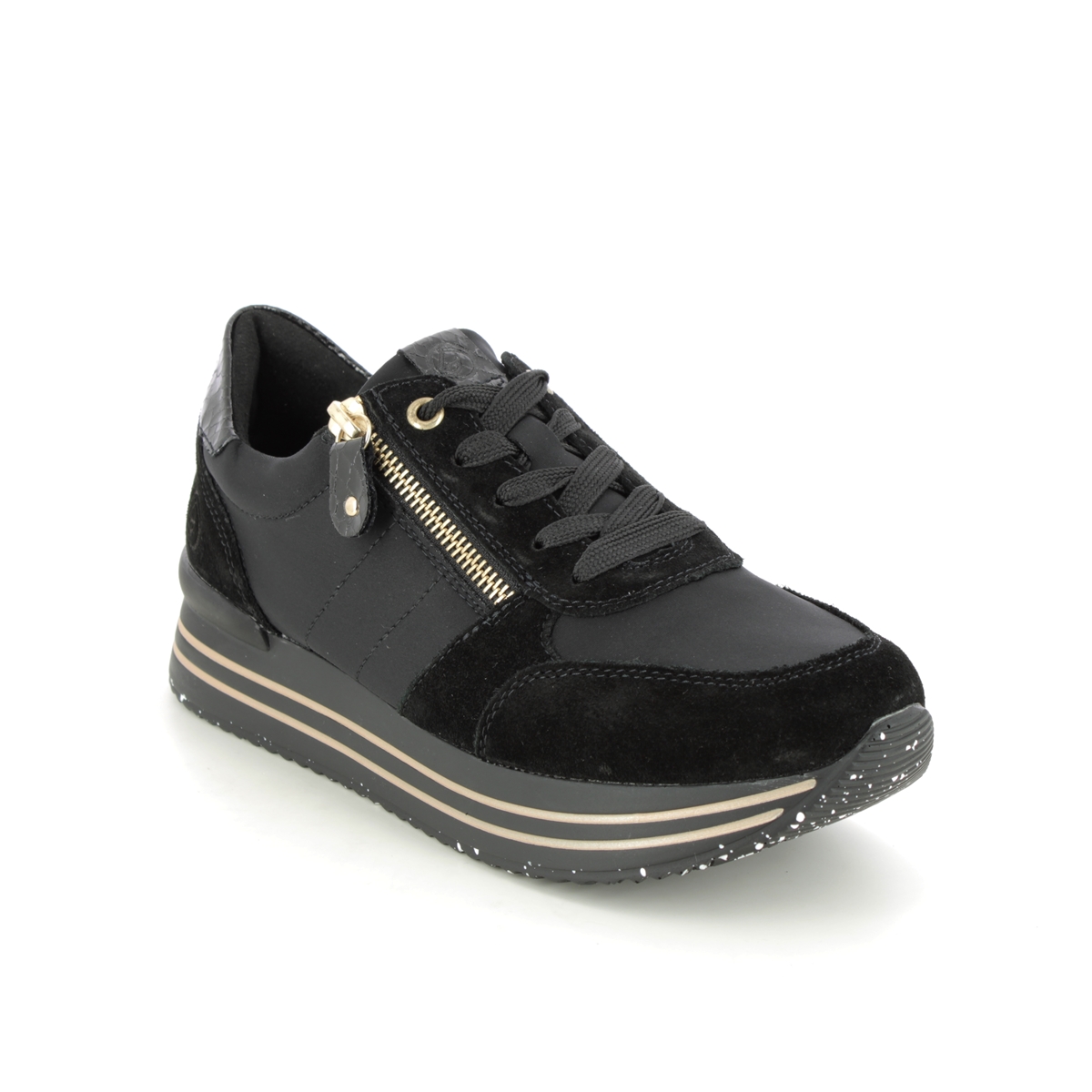 Remonte Ranger Black Gold Womens Trainers D1316-01 In Size 42 In Plain Black Gold