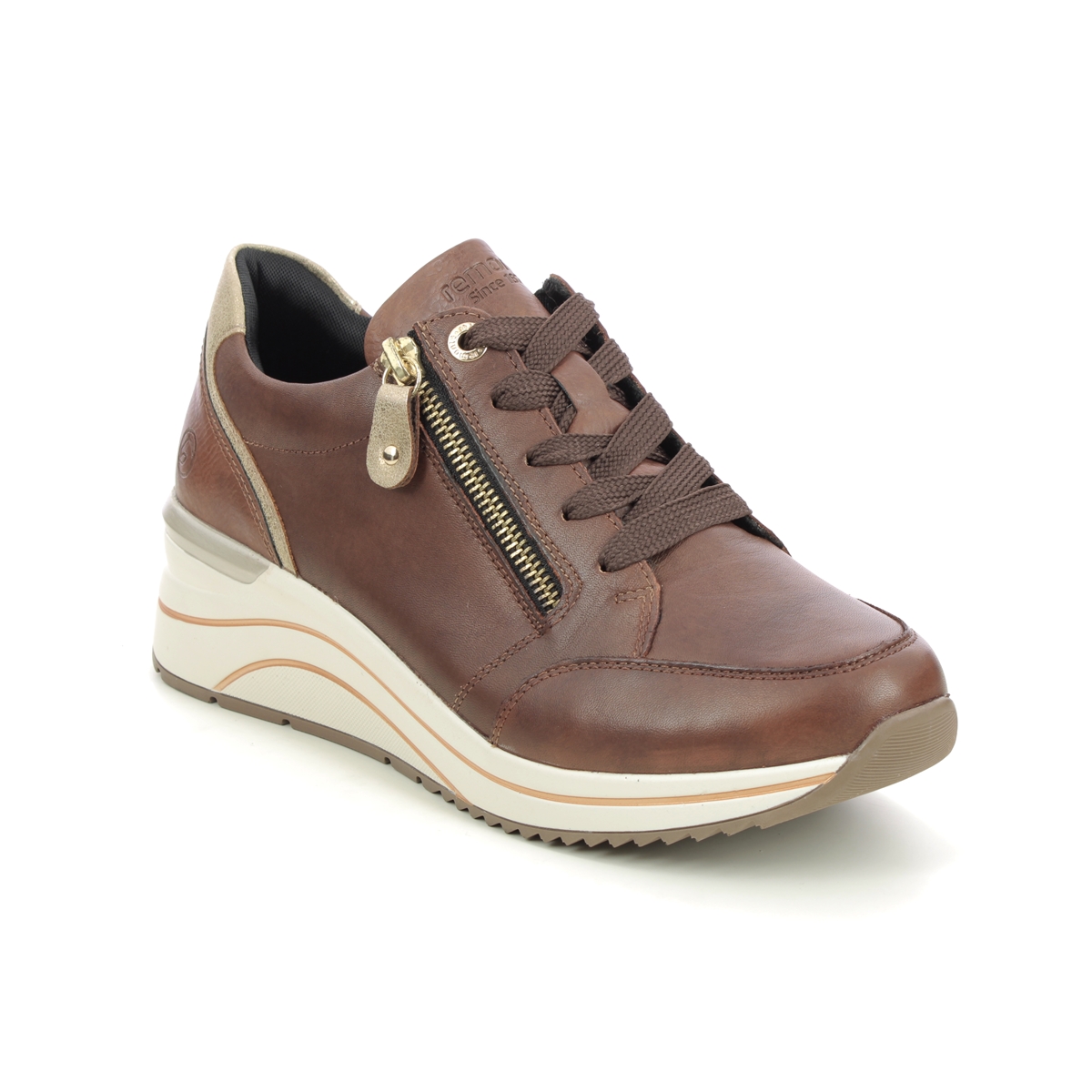 Remonte Ranzip Wedge Tan Leather Womens Trainers D0T03-22 In Size 36 In Plain Tan Leather