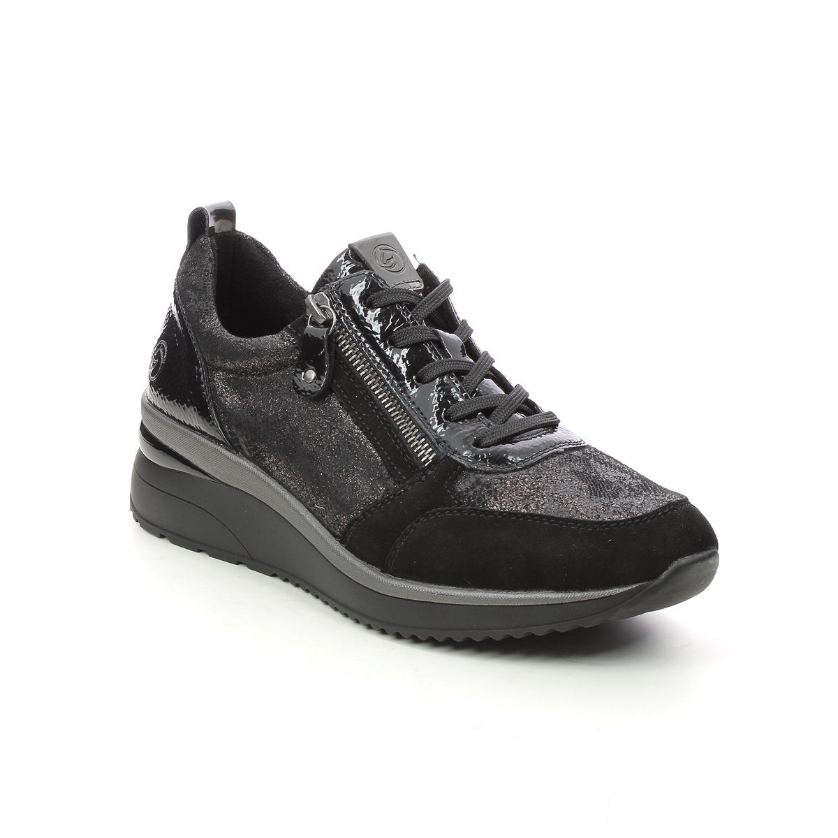 Remonte Rea    Zip Black Suede Womens Lacing Shoes D2401-02 In Size 36 In Plain Black Suede