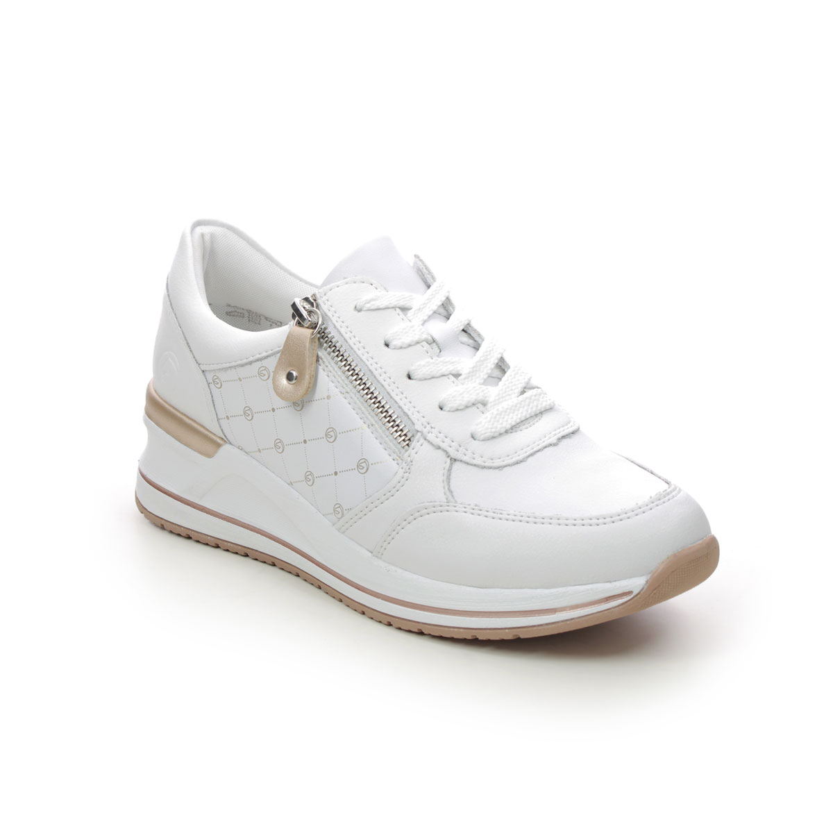 Remonte D3211-80 Sea Wedge Zip White Rose gold Womens trainers in a Plain Leather and Man-made in Size 39