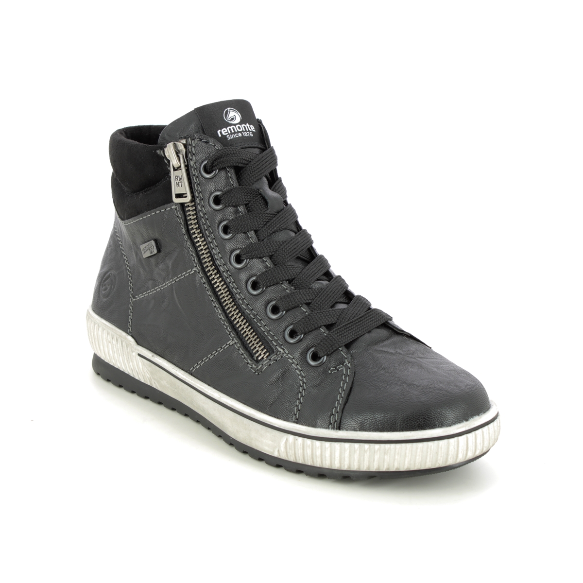 Remonte Tanaloto Tex Black Leather Womens Hi Tops D0772-01 In Size 42 In Plain Black Leather