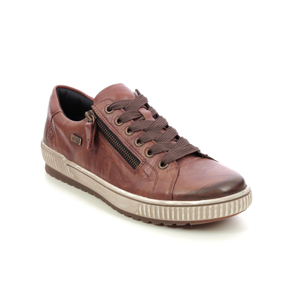 Remonte Tanash Tex Tan Leather Womens Lacing Shoes D0700-22 In Size 38 In Plain Tan Leather