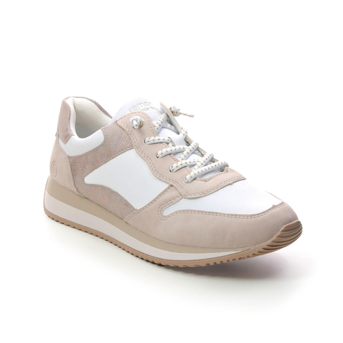 Remonte D0H00-31 Vapod Bungee White Rose gold Womens trainers in a Plain Leather and Man-made in Size 38
