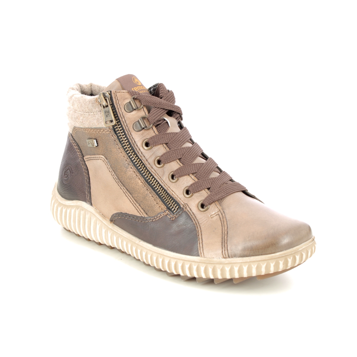 Remonte Wiser Zip Tex Light Taupe Leather Womens Hi Tops R8271-20 In Size 38 In Plain Light Taupe Leather