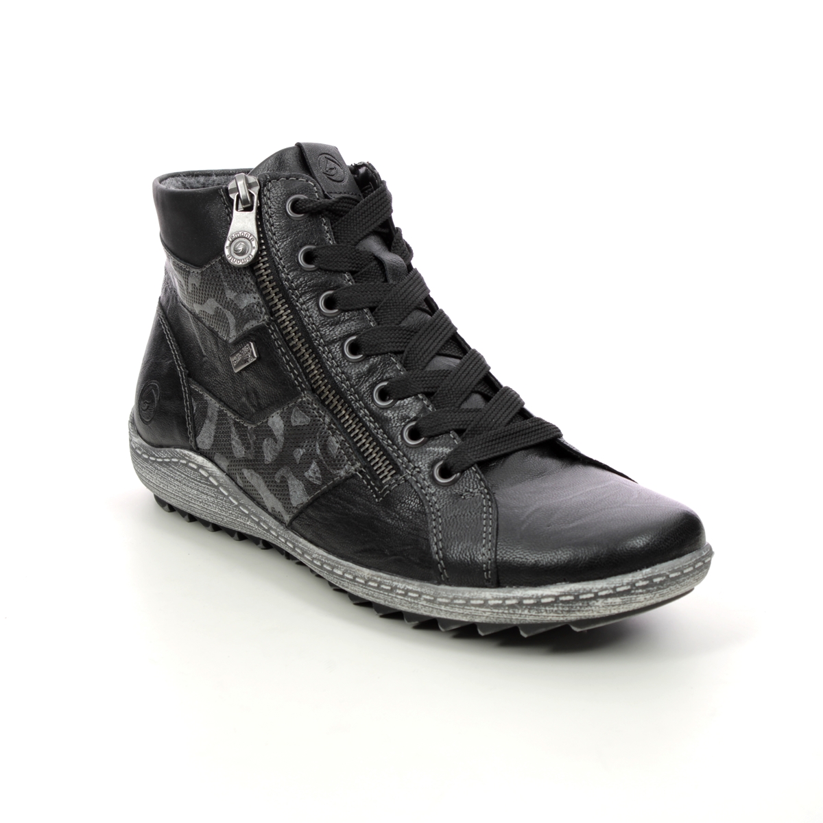 Remonte Ziginzips Tex Black Leather Womens Hi Tops R1484-02 In Size 40 In Plain Black Leather