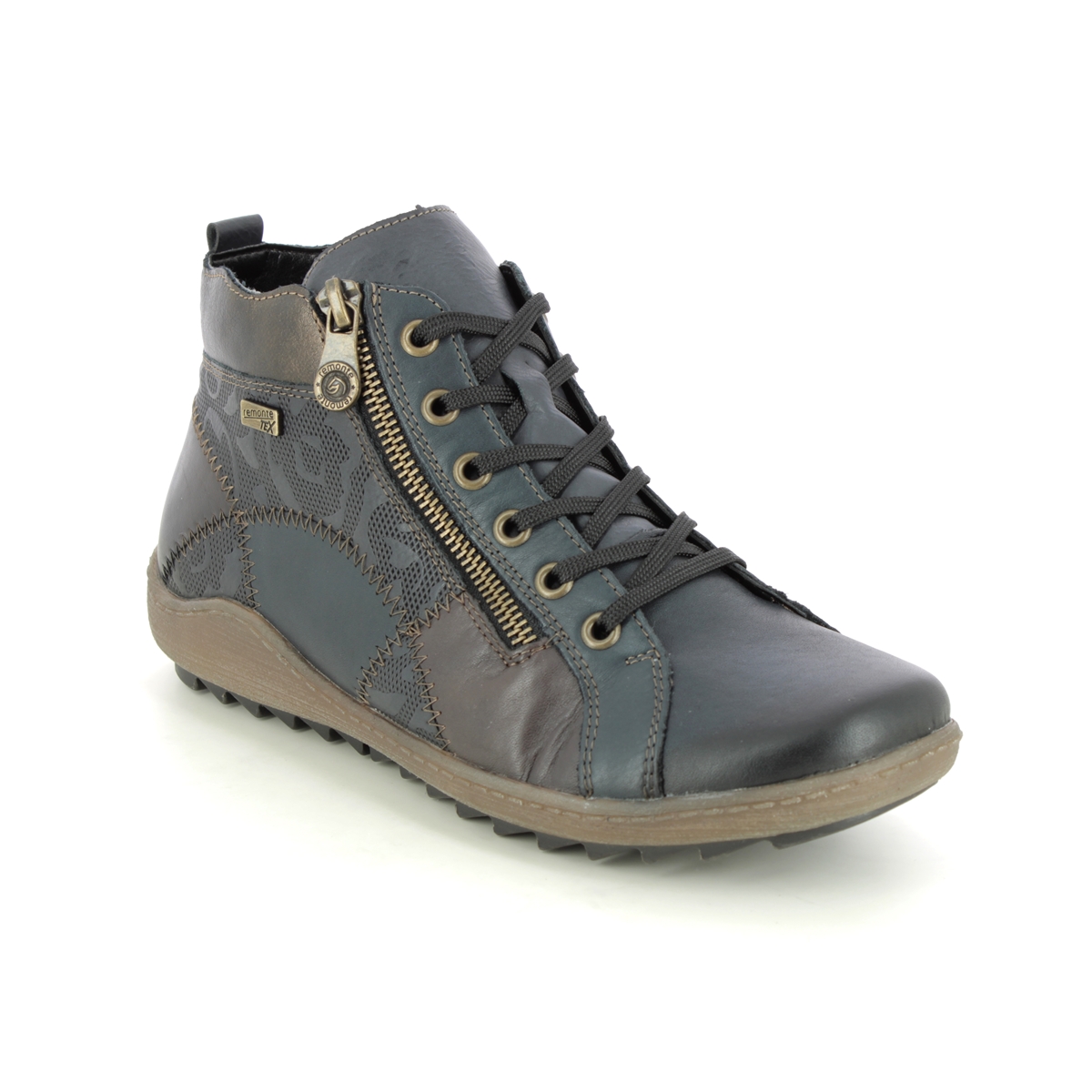 Remonte Zigseipatch Tex Navy Leather Womens Hi Tops R1467-14 In Size 39 In Plain Navy Leather