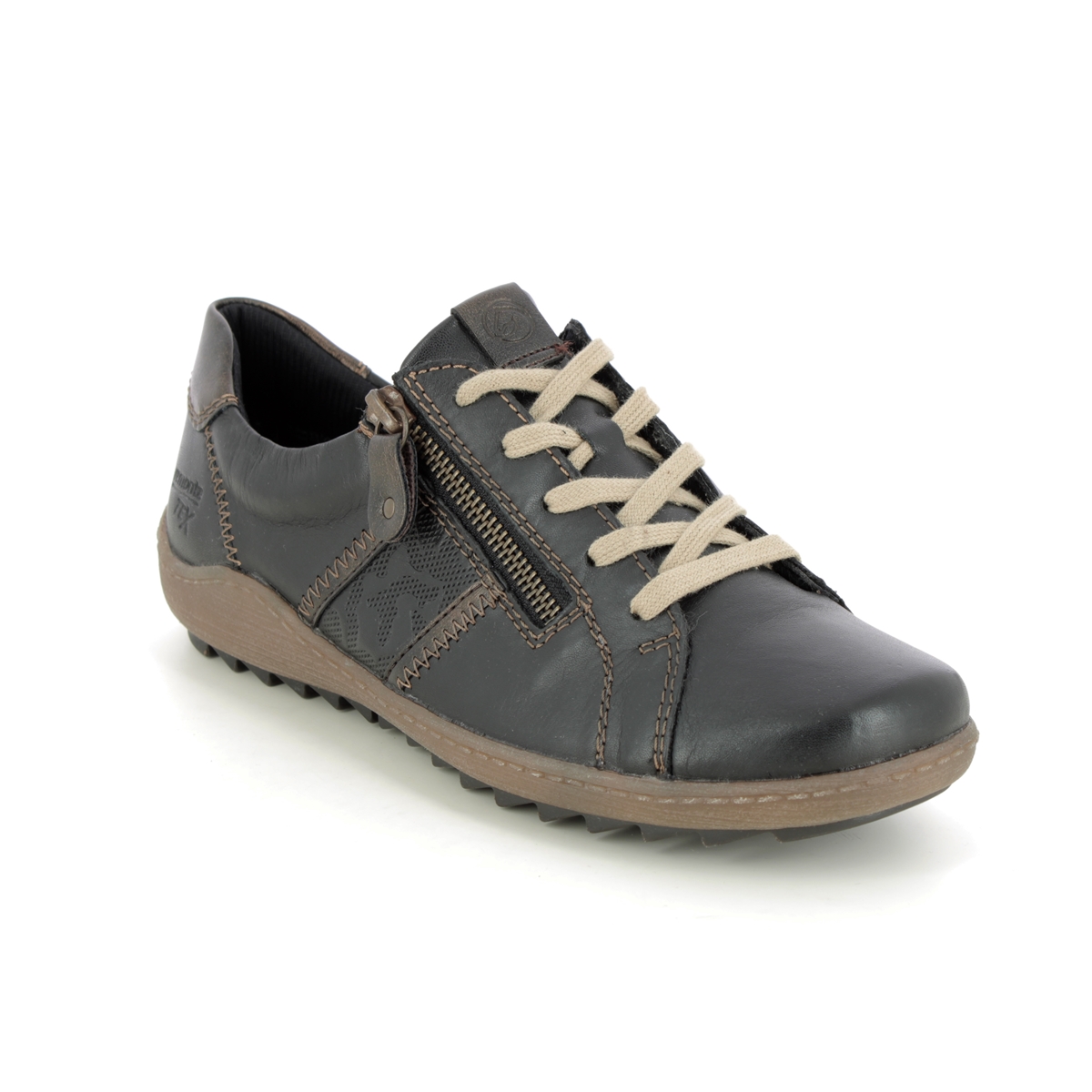 Remonte Zigspo Tex 15 Black Leather Womens Lacing Shoes R1426-02 In Size 43 In Plain Black Leather