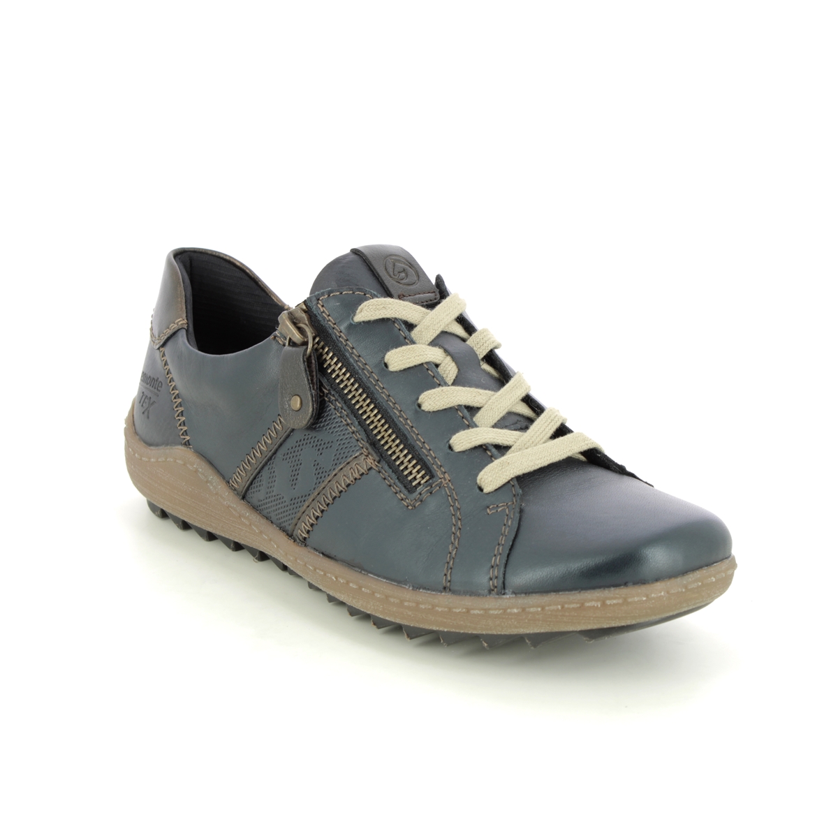 Remonte Zigspo Tex 15 Navy Leather Womens Lacing Shoes R1426-15 In Size 37 In Plain Navy Leather