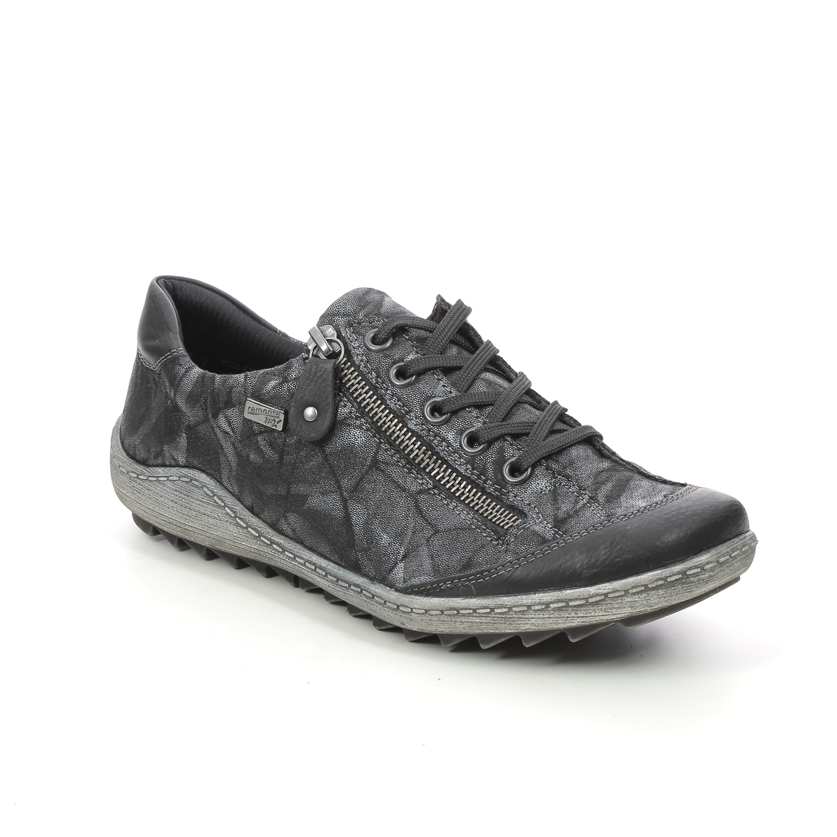 Remonte Zigzip 85 Tex Black Grey Womens Lacing Shoes R1402-05 In Size 39 In Plain Black Grey
