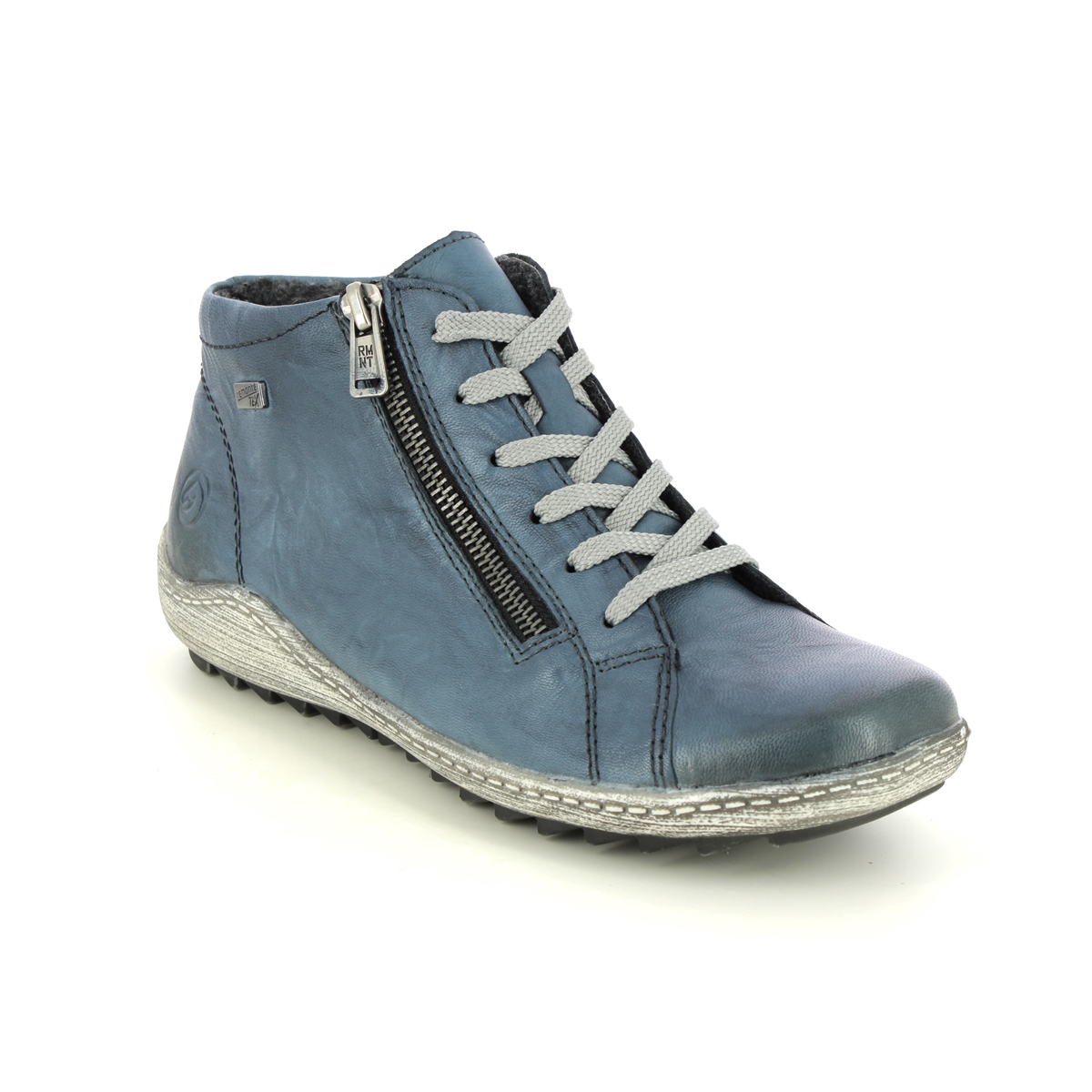 Remonte Zigzip Tex Blue Leather Womens Hi Tops R1470-16 In Size 41 In Plain Blue Leather
