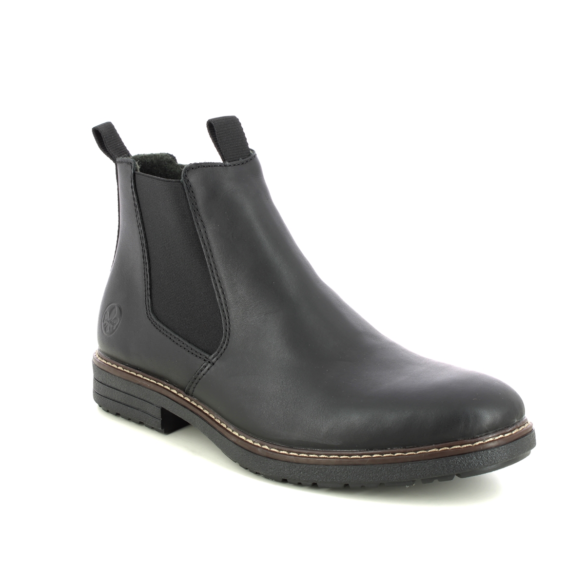 Rieker Roused Black Leather Mens Chelsea Boots 33180-00 In Size 42 In Plain Black Leather