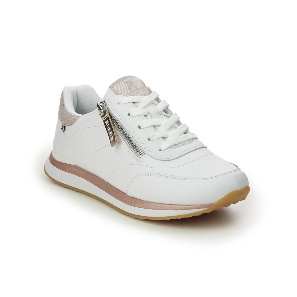Rieker 42505-80 White Rose Gold Womens trainers in a Plain Leather in Size 37