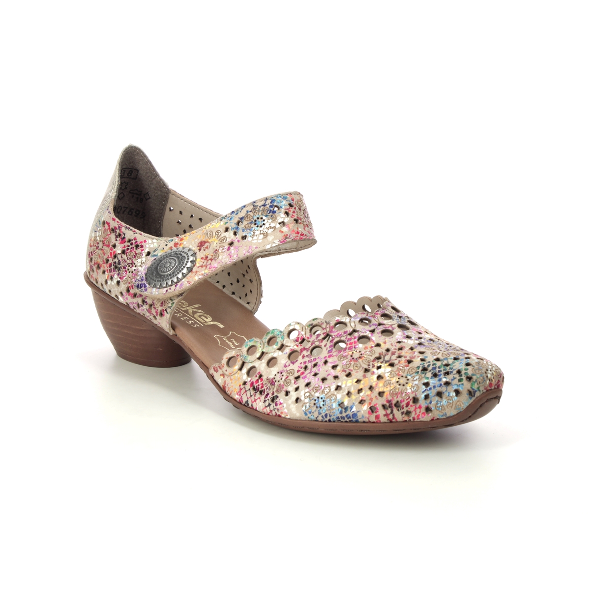 Rieker 43753-91 Pink Floral Womens Comfort Slip On Shoes in a Plain Leather in Size 40