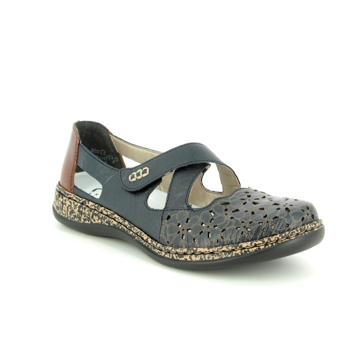 Rieker 463H4-14 Navy-tan Mary Jane Shoes