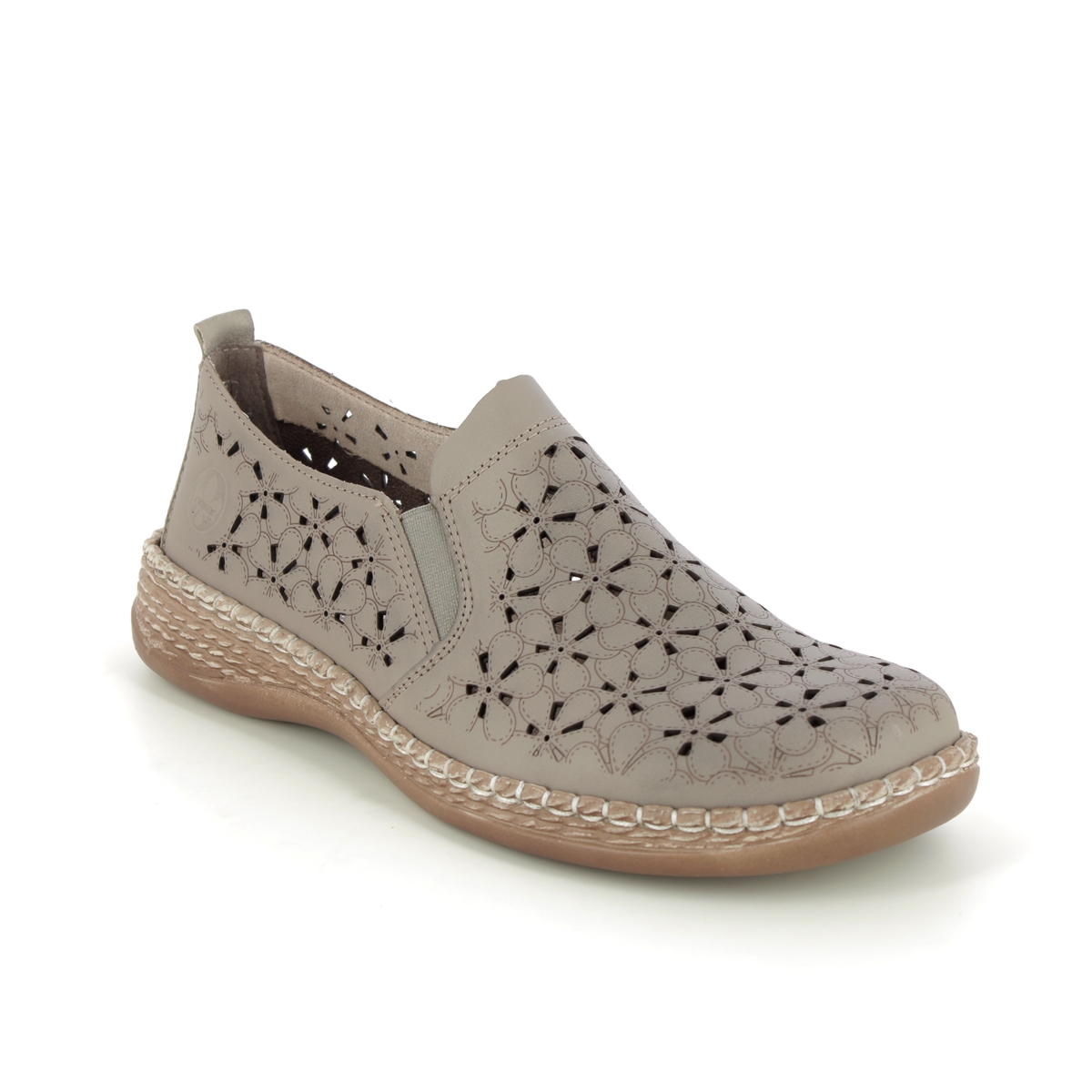 Rieker Daisiago Light Taupe Leather Womens Comfort Slip On Shoes 46453-64 In Size 39 In Plain Light Taupe Leather