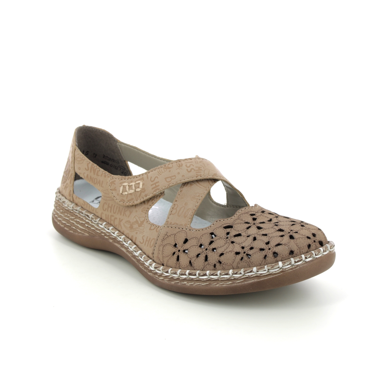 Rieker Daisbeki Light Taupe Leather Womens Mary Jane Shoes 464H4-62 In Size 36 In Plain Light Taupe Leather