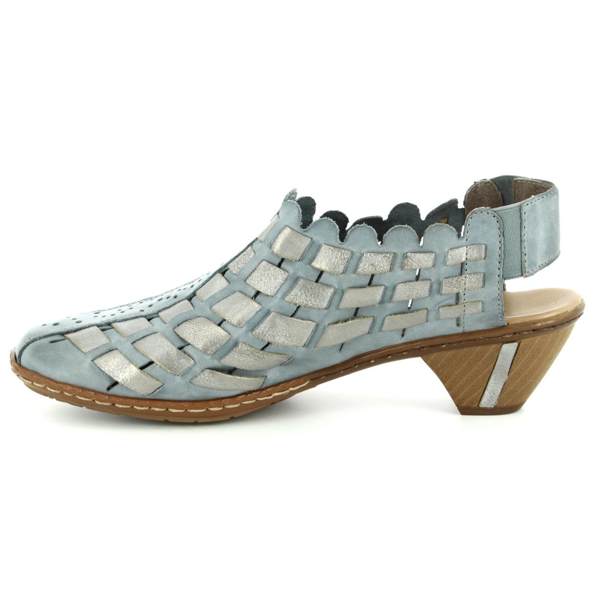 Ladies Rieker 46778-13 Blue Combi Leather Casual Slingback Shoes 