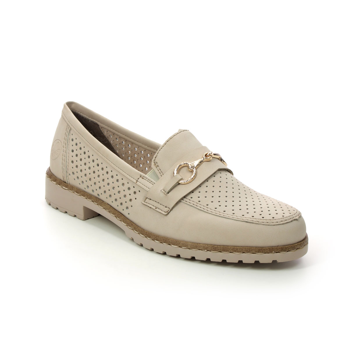Rieker 51865-60 Beige nubuck Womens loafers in a Plain Leather and Man-made in Size 40