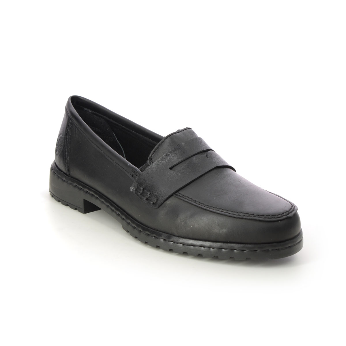 Rieker Careen Black Leather Womens Loafers 51867-00 In Size 39 In Plain Black Leather