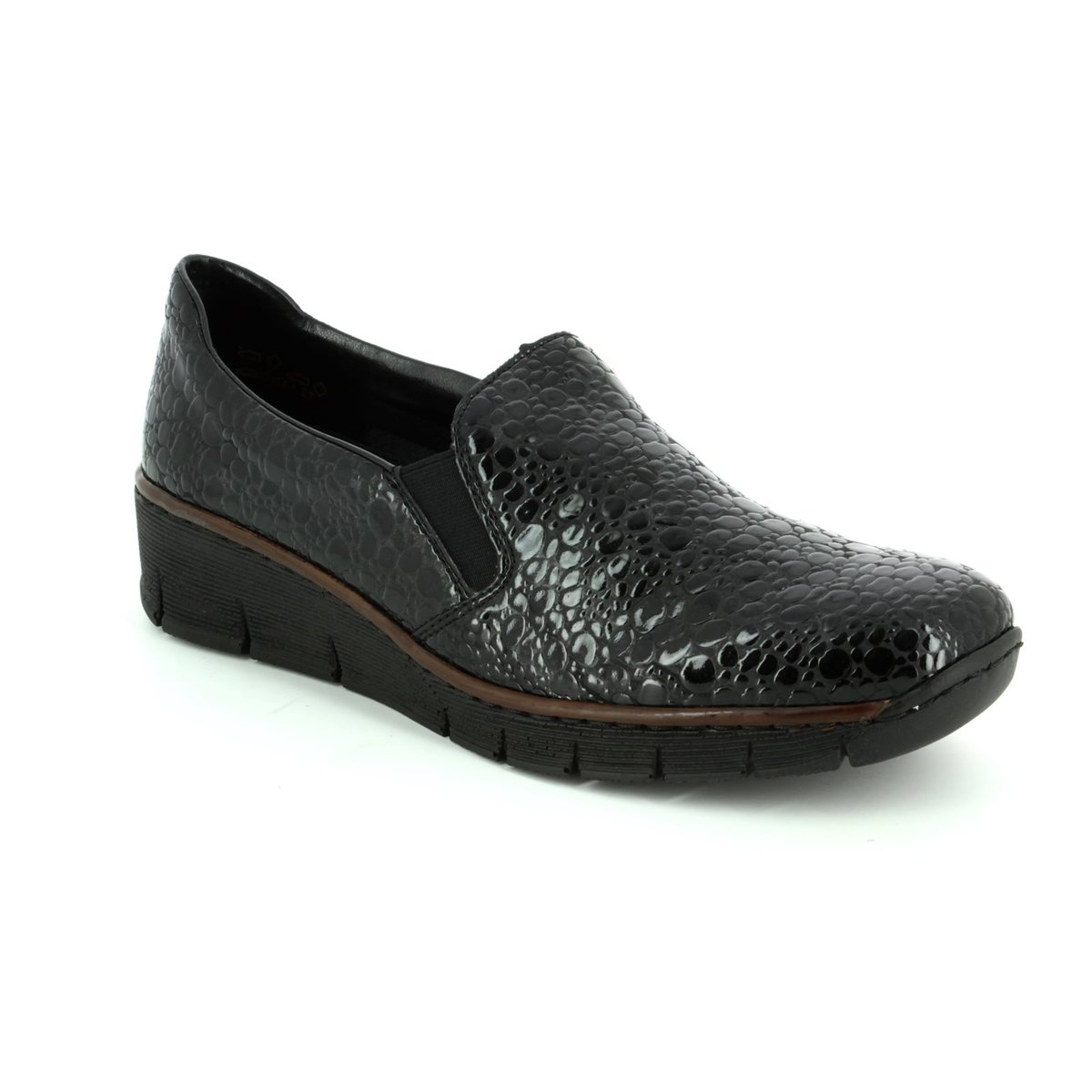 Rieker Bocciago Black Croc Womens Comfort Slip On Shoes 53766-45 In Size 39 In Plain Black Croc Effect