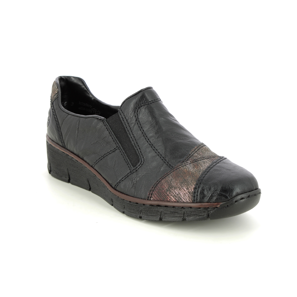 Rieker Bocciagar Black Womens Comfort Slip On Shoes 53768-00 In Size 42 In Plain Black