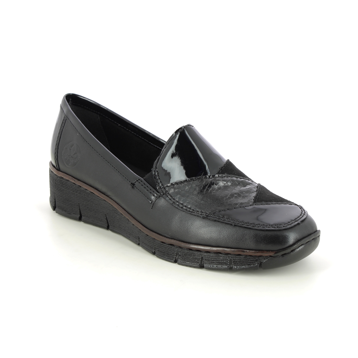 Rieker Bocciloaf Black Patent Leather Womens Comfort Slip On Shoes 53785-00 In Size 37 In Plain Black Patent Leather