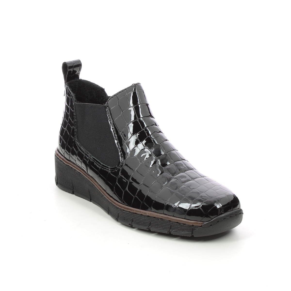 Rieker Boccibock Black Croc Womens Chelsea Boots 53794-01 In Size 38 In Plain Black Croc Effect