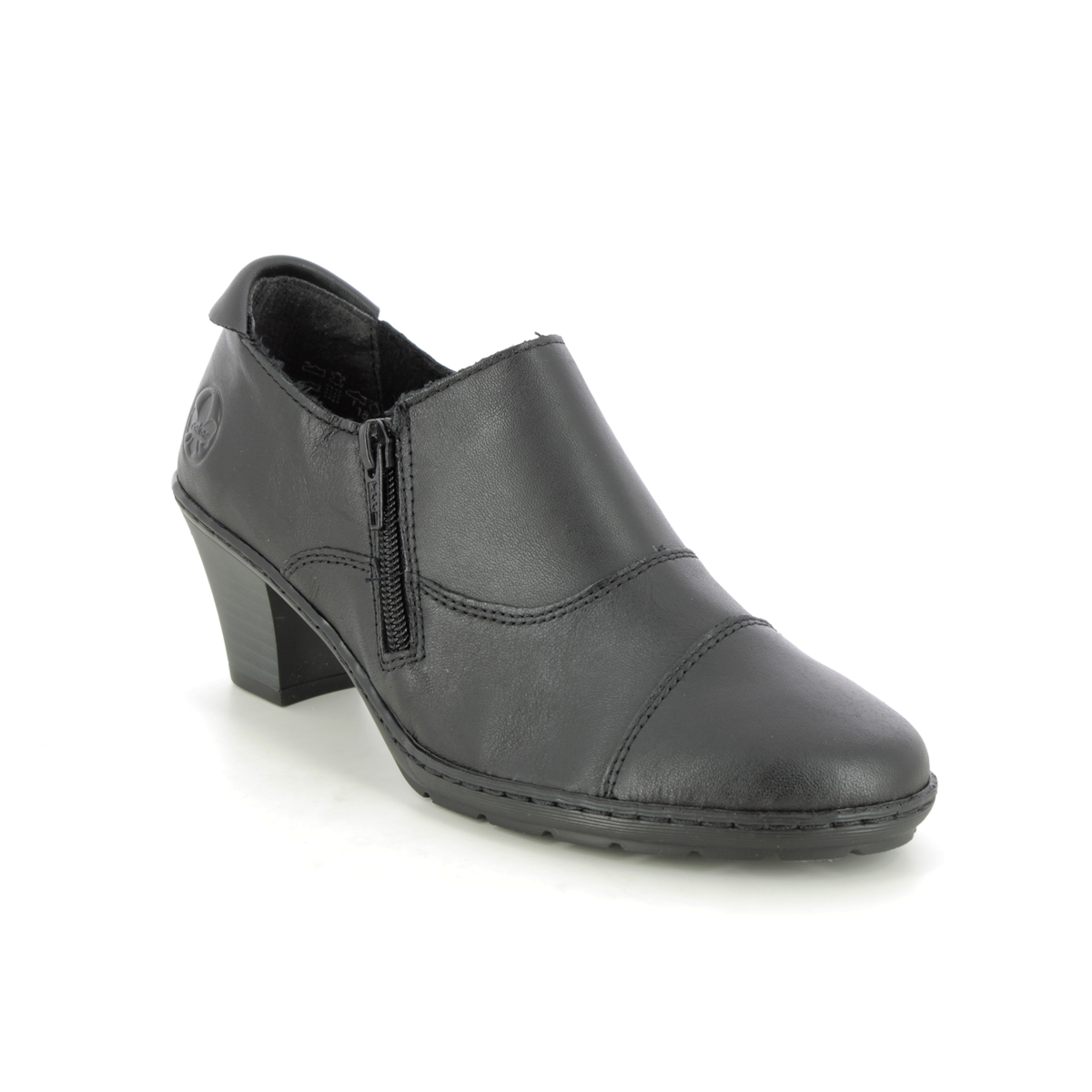 Rieker Addicap Black Leather Womens Shoe-Boots 57173-02 In Size 38 In Plain Black Leather