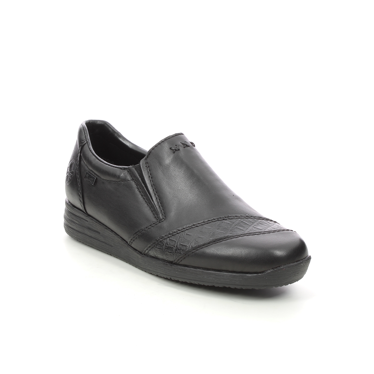 Rieker Bodica Tex Black Leather Womens Comfort Slip On Shoes 58462-00 In Size 40 In Plain Black Leather