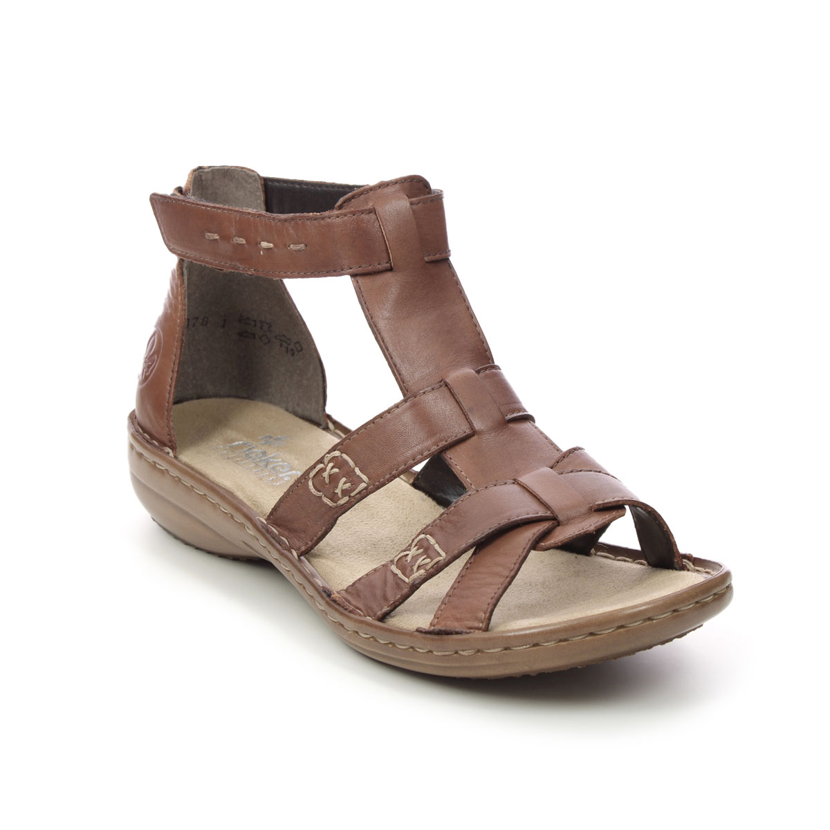 Rieker 60860-24 Tan Leather Womens Gladiator Sandals in a Plain Leather in Size 41