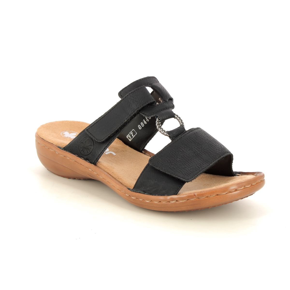 Rieker 60885-00 Black Womens Slide Sandals in a Plain Man-made in Size 38