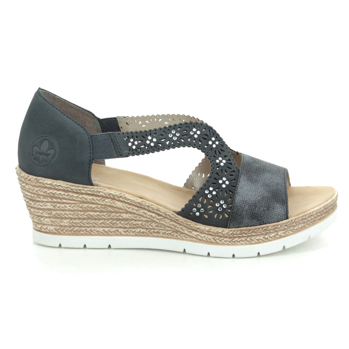 619A3-14 Navy Wedge Sandals
