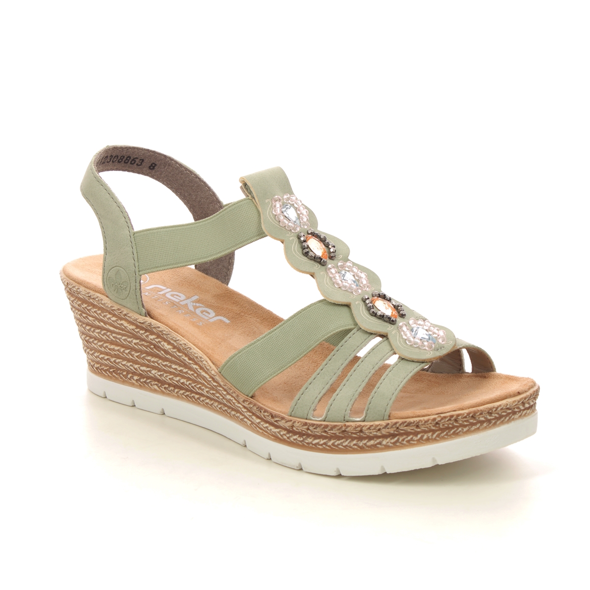 Rieker 619B2-52 Mint green Womens Wedge Sandals in a Plain Man-made in Size 41