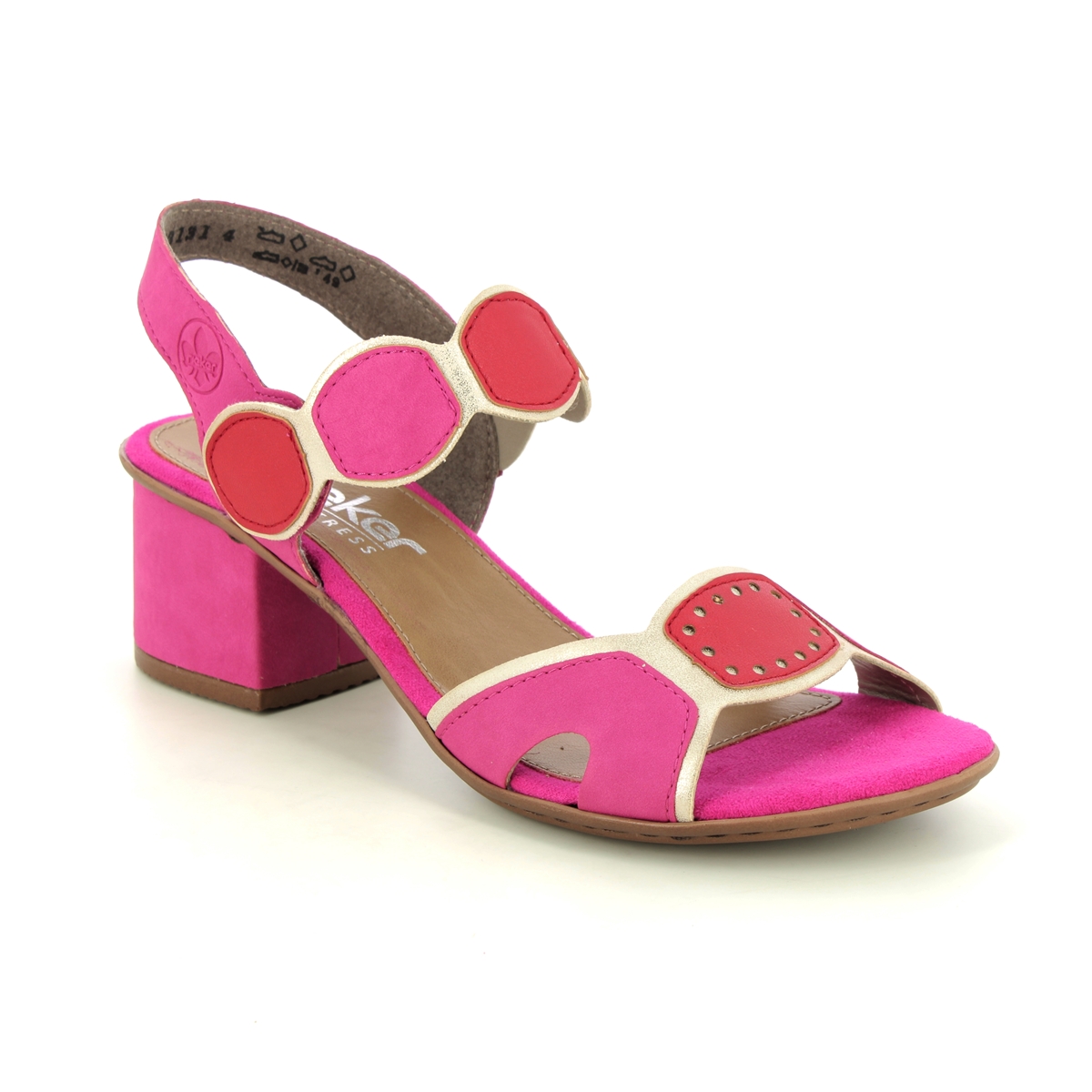 Rieker 64691-31 Fuchsia Pink Womens Heeled Sandals in a Plain Man-made in Size 37
