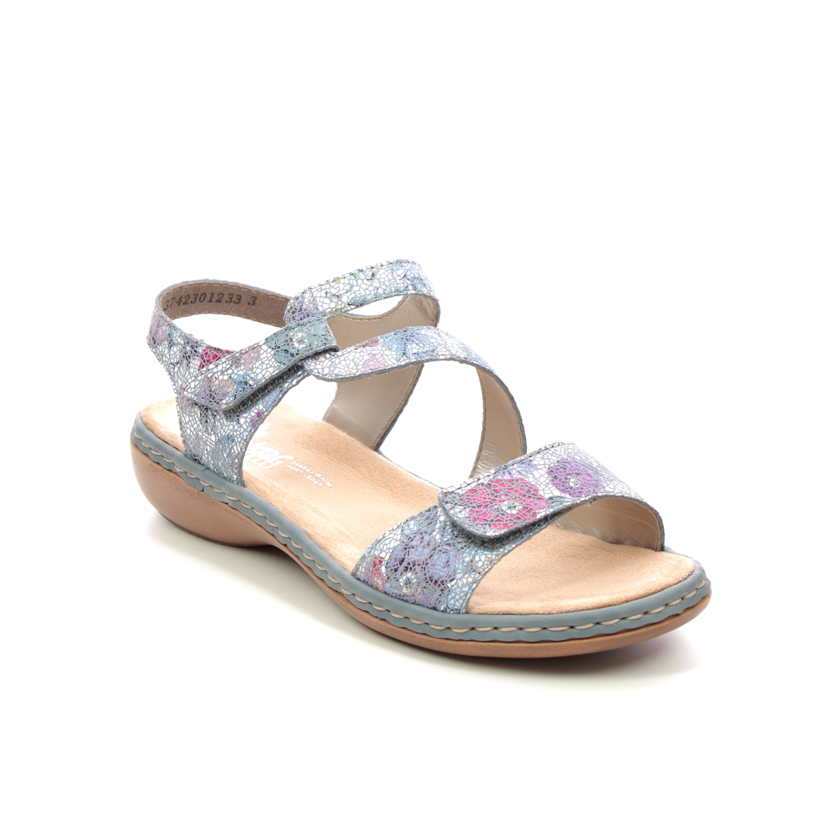 Rieker 659C7-90 Blue Floral Womens Comfortable Sandals in a Plain Leather in Size 40