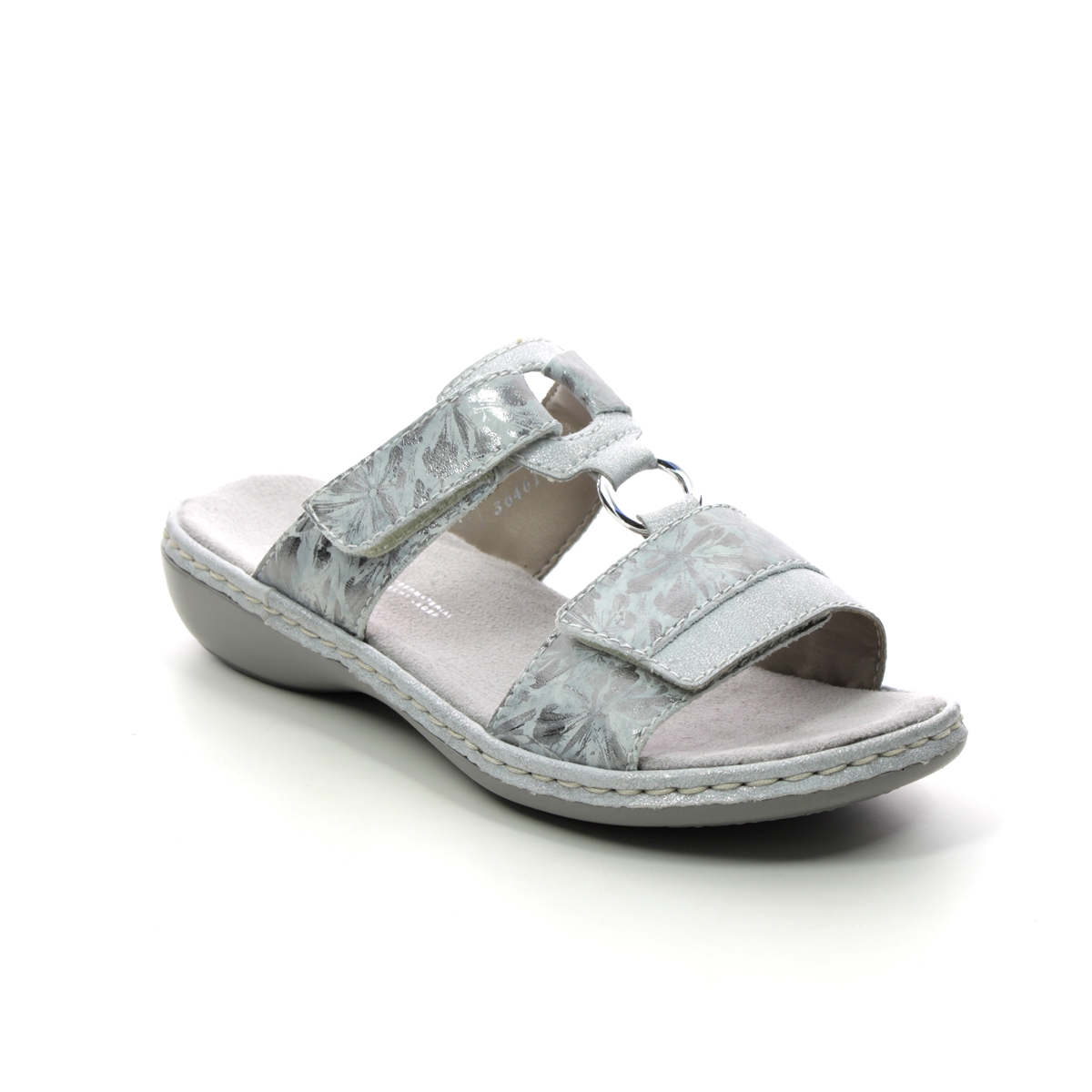 Rieker 659X6-80 Silver Glitz Womens Slide Sandals in a Plain Leather and Man-made in Size 39