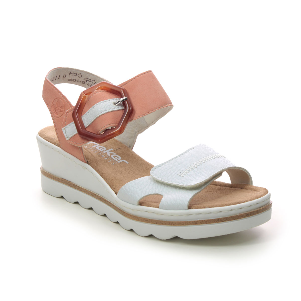 Rieker 67476-38 White Coral Womens Wedge Sandals in a Plain Man-made in Size 41