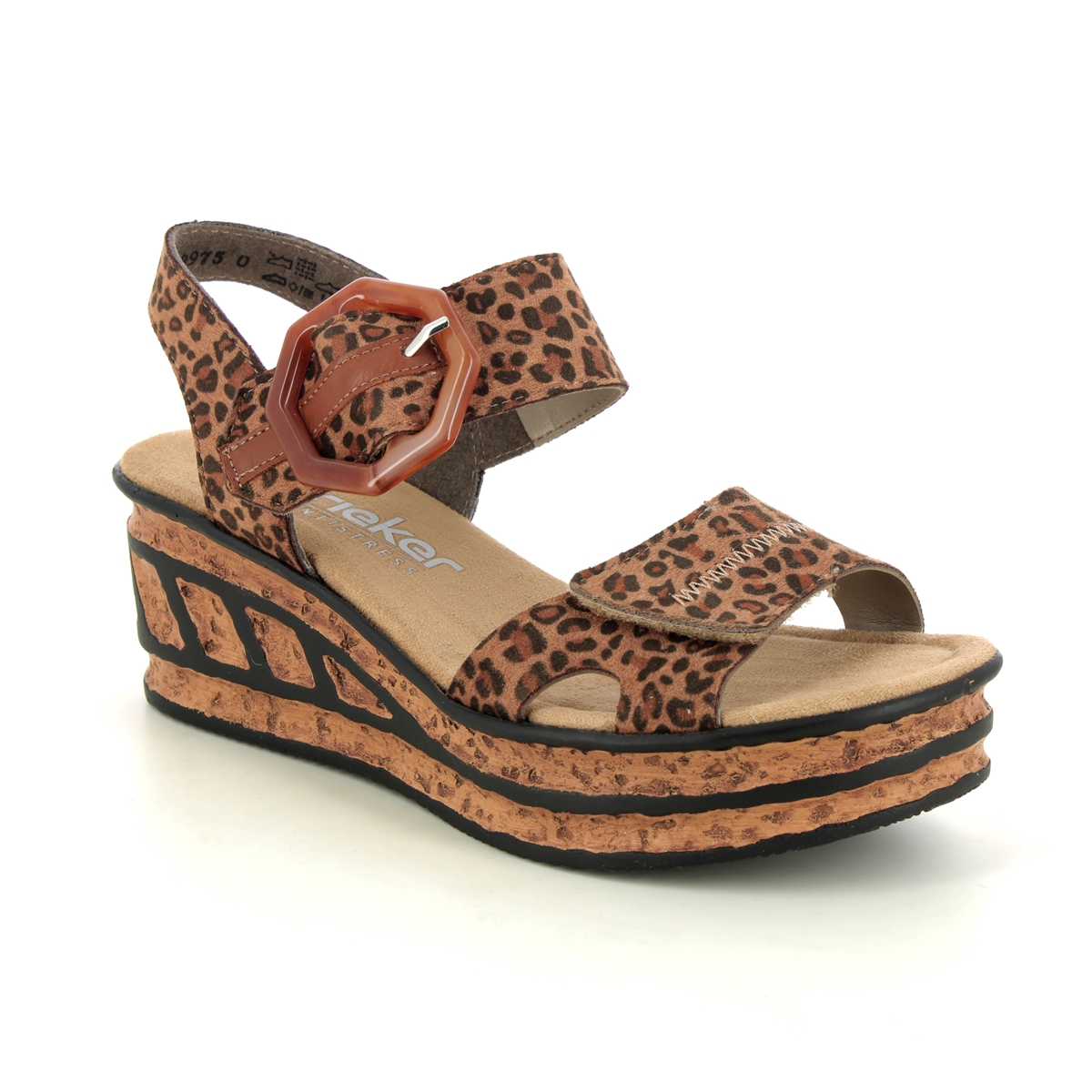 Rieker 68176-90 Leopard print Womens Wedge Sandals in a Plain Man-made in Size 37