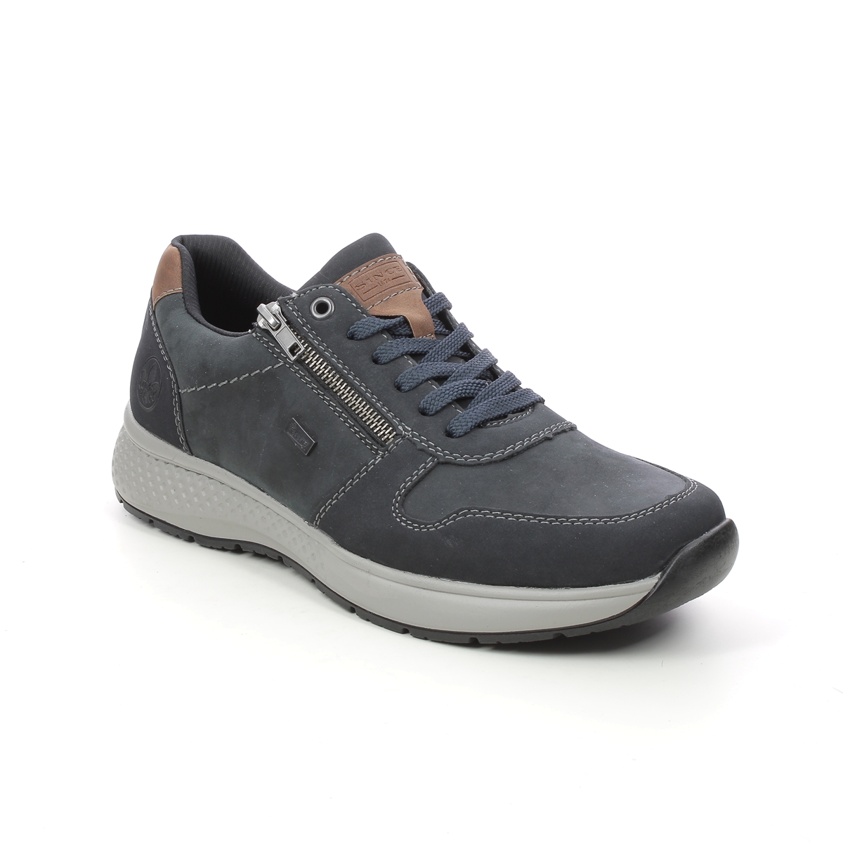 Rieker Delson Zip Tex Navy Leather Mens Comfort Shoes B7613-14 In Size 46 In Plain Navy Leather