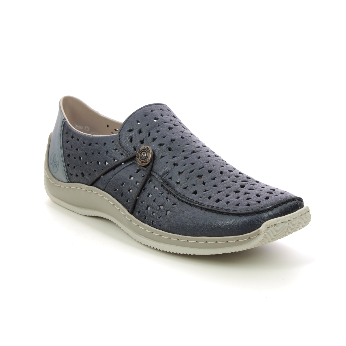 Rieker Celiaperf Navy Leather Womens Comfort Slip On Shoes L1766-14 In Size 41 In Plain Navy Leather  Minato Ladies