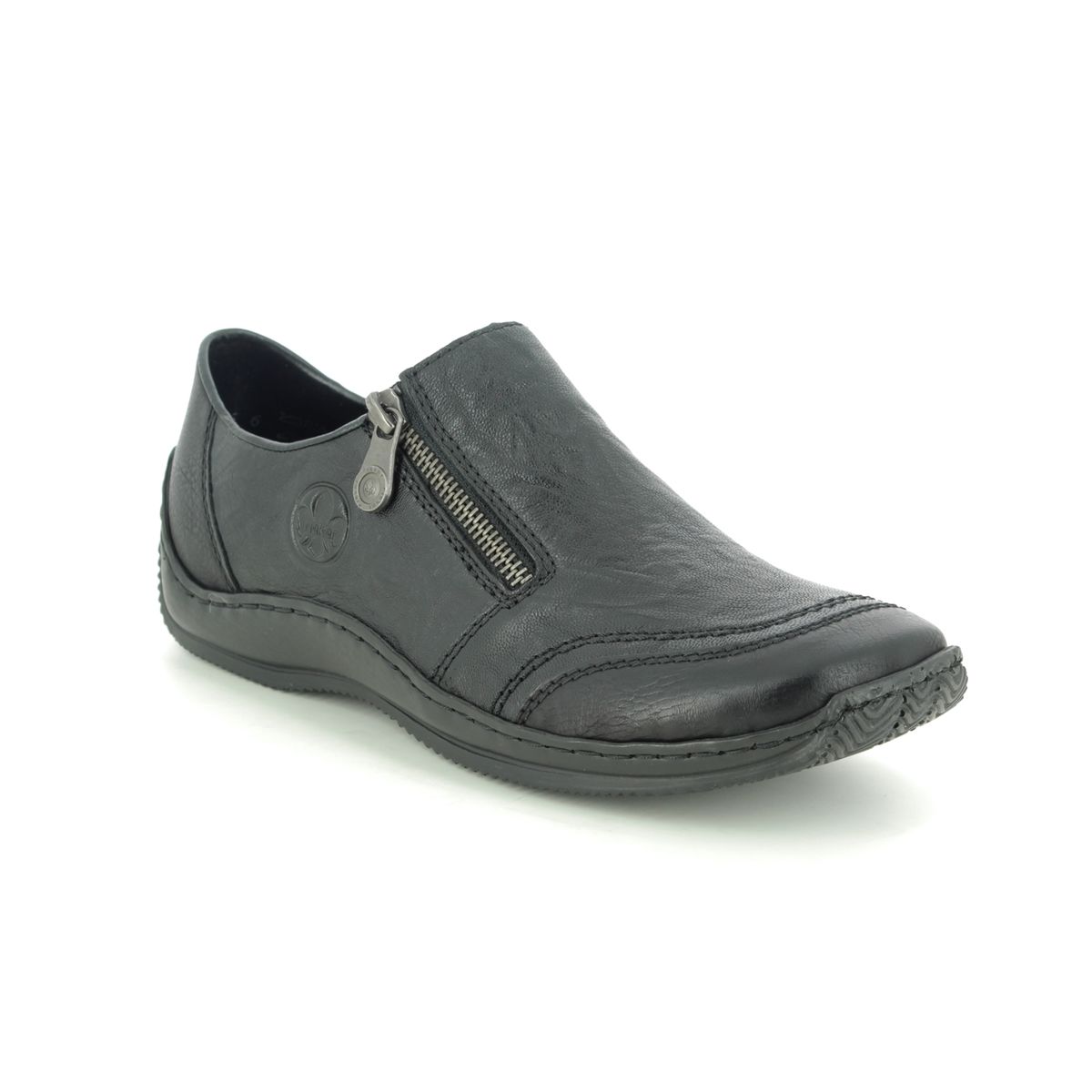 At vise Berri Løse Rieker L1771-00 Black Leather Comfort Slip On Shoes