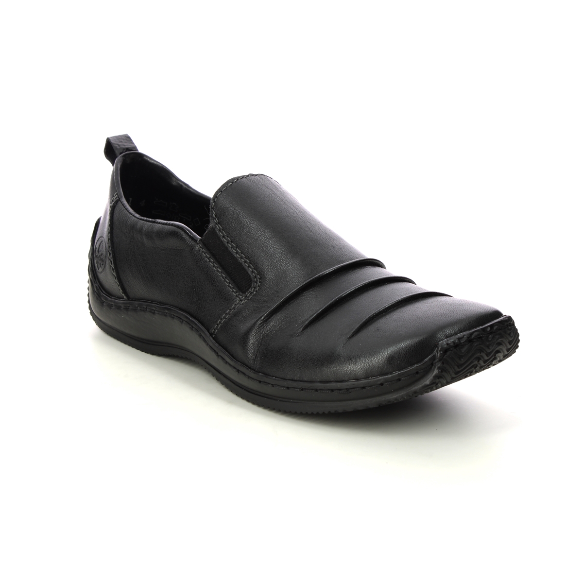 Rieker L1789-00 Black leather Womens Comfort Slip On Shoes in a Plain Leather in Size 42
