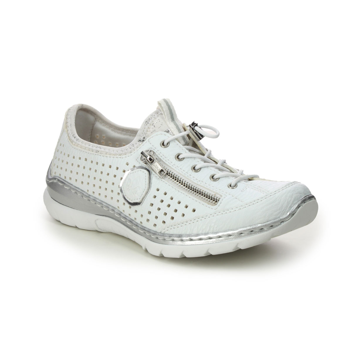 Rieker L3296-82 White Silver Womens lacing shoes in a Plain Man-made in Size 36