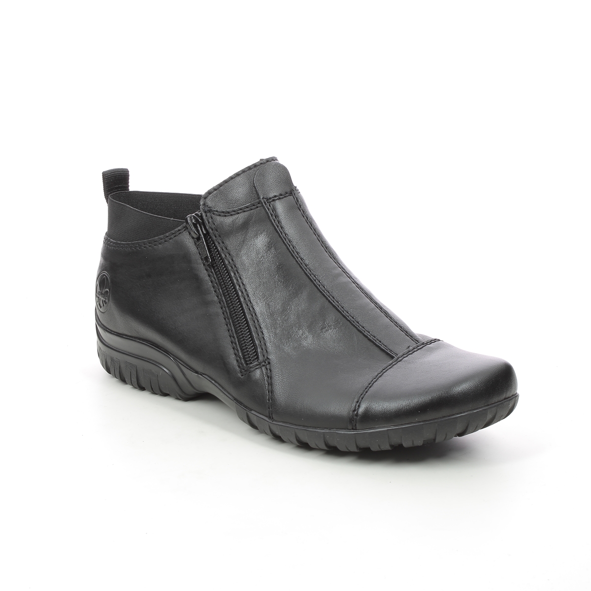 Rieker Birbocap 15 Black Leather Womens Ankle Boots L4653-00 In Size 39 In Plain Black Leather