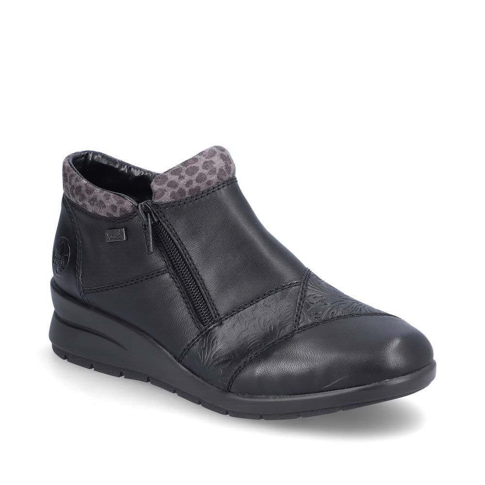 Rieker Borbo Tex Black Leather Womens Ankle Boots L4881-01 In Size 37 In Plain Black Leather
