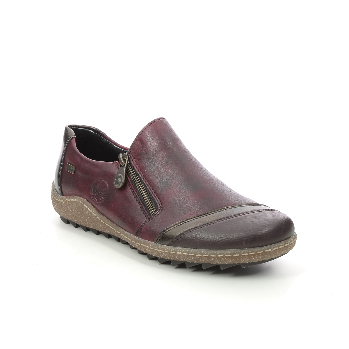 Rieker Zigshu Tex Brown Wine Womens Comfort Slip On Shoes L7571-25 In Size 39 In Plain Brown Wine
