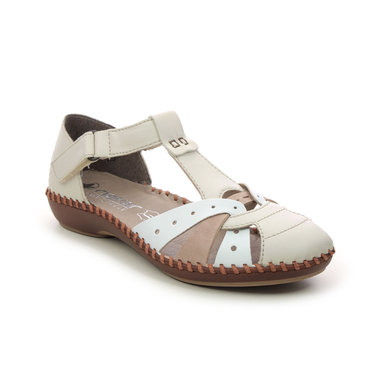 Rieker M1655-61 Off White Beige Womens Closed Toe Sandals in a Plain Leather in Size 40
